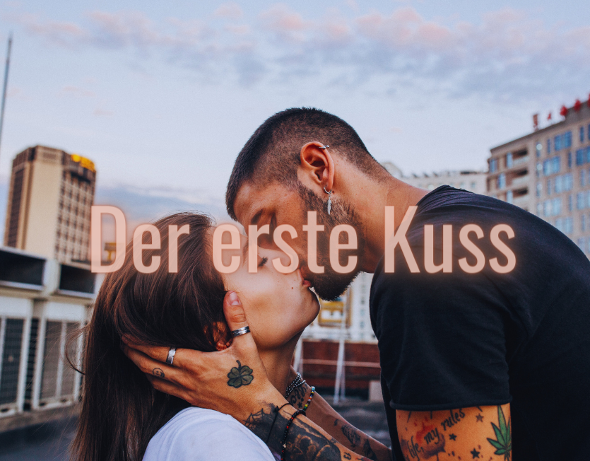 Der erste Kuss. Mann küsst Frau.