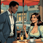 Selbstbewusster Mann spricht eine fremde Frau im Café an – Flirtsituation im Alltag.