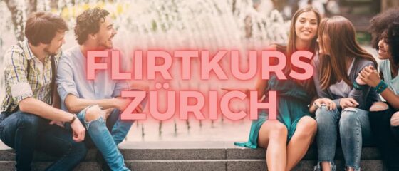 Junge Männer und Frauen sitzen lachend am Brunnen – Symbolbild für Flirtkurs Zürich.
