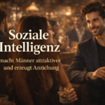 Soziale Intelligenz im Dating – souveräner Mann im Gespräch mit Frauen in einer Bar, Symbol für soziale Kompetenz und Anziehung